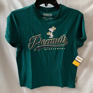 PEANUTS X SNOOPY Baseball Graphic Printed Tee in Hunter Green Sz MEDIUM